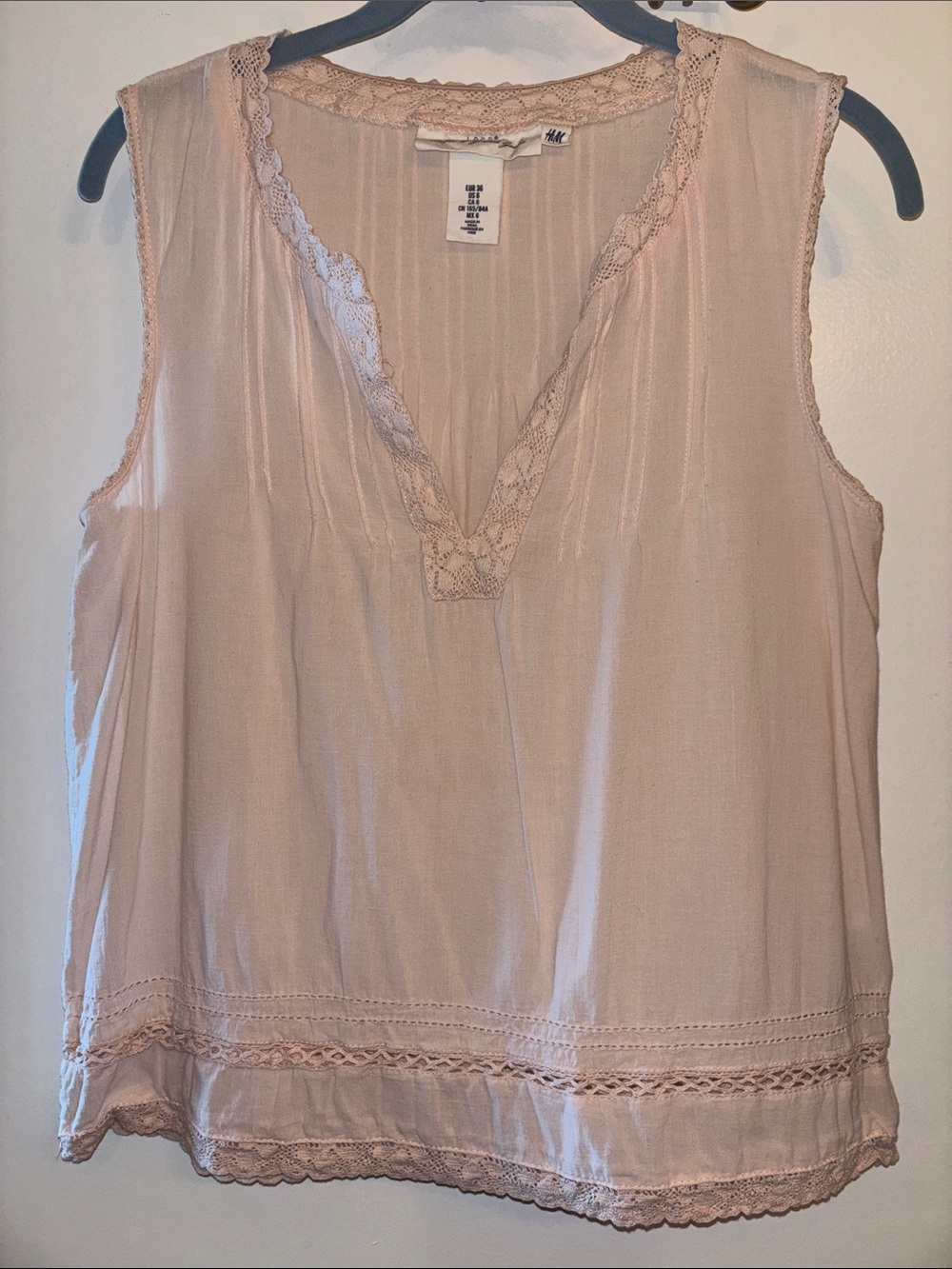 H&M Lace-Trim V-Neck Sleeveless Chemise Top - Blush